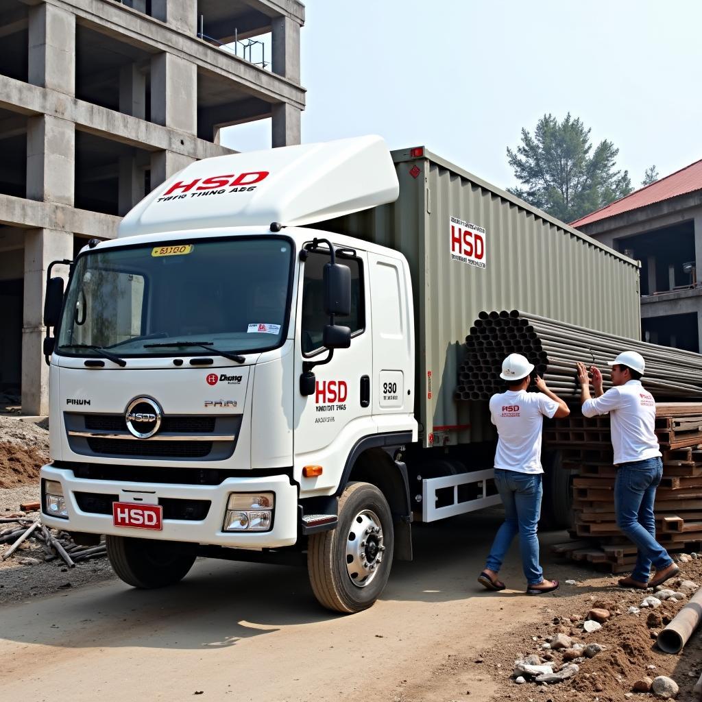 Xe tải HSD Việt Nam giao thép hộp, thép ống tận nơi công trình xây dựng